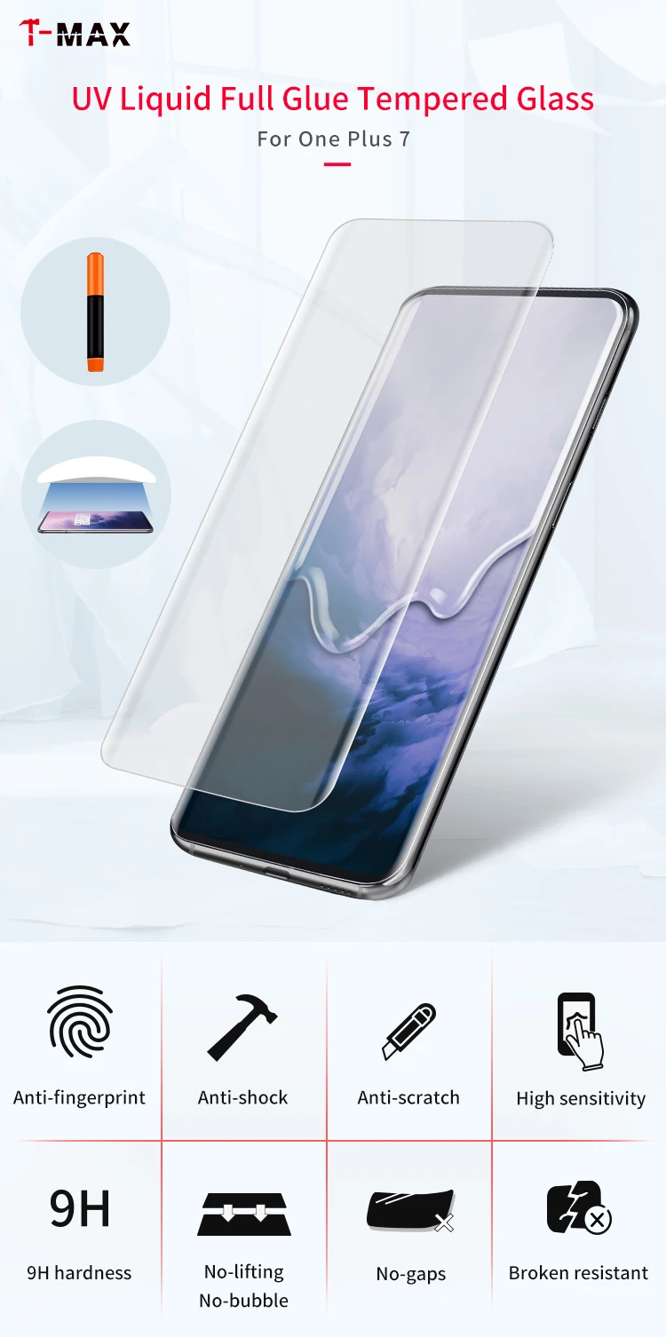 2019 New Full Cover Uv Tempered Glass Screen Protector For Oneplus 7