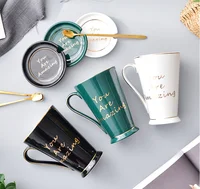 

gold handle office cup couple retro coffee nordic ceramic mug with lid spoon