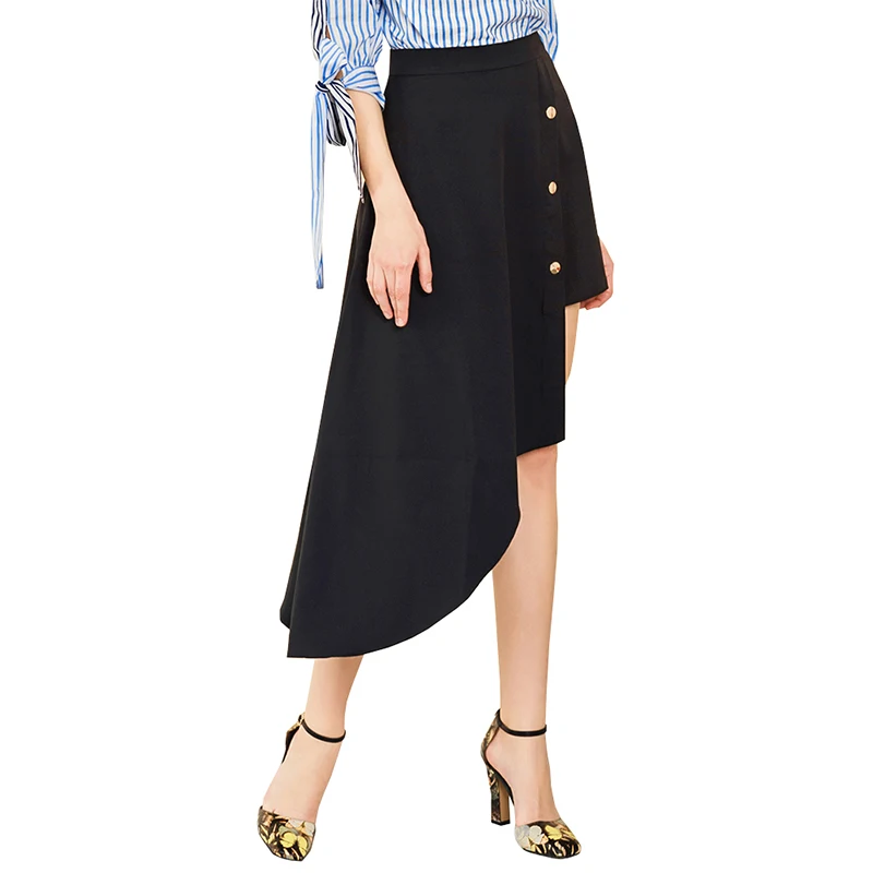 

European Style Latest Design Single Buckles Long Office Black Skirt