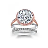 925 Sterling Silver Cubic Zirconia Diamond CZ Round Cut Two Tone Halo Split Shank Engagement Band Ring Set