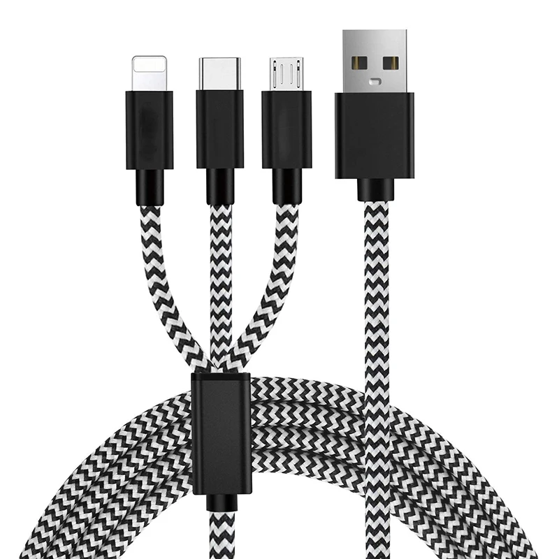 

Universal All In One Durable Nylon Braided 3in1 Multi USB Data Charger Cable 3 IN 1 USB Cable, Silver/black/pink/gold/red/customised
