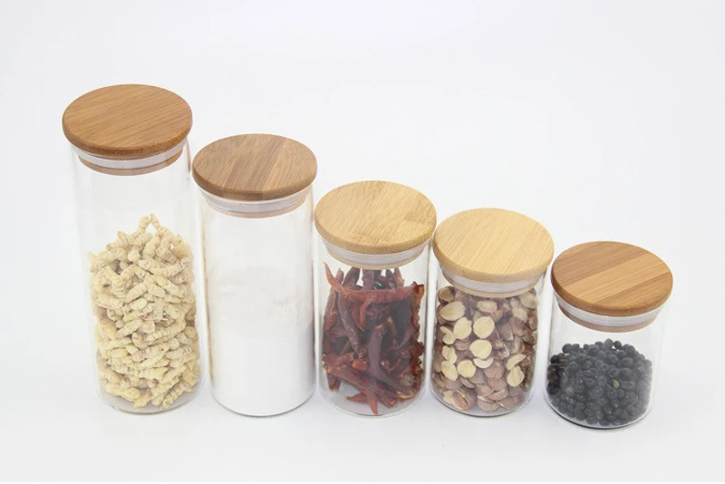 High borosilicate glass storage seal pot with wooden lid