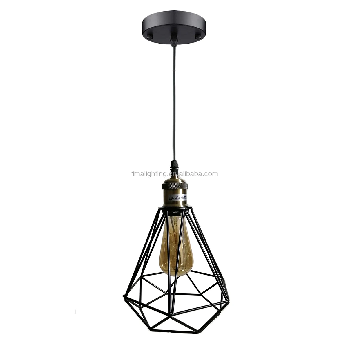 Polygon Wire Metal Industrial Vintage Hanging Lamp Kitchen Island Lighting Fixtures Ceiling Hanging Pendant Lighting
