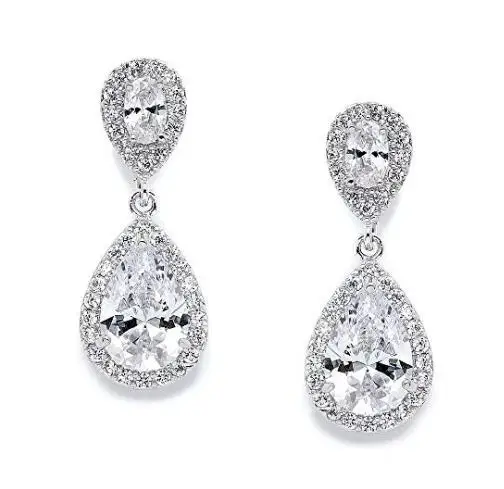 

2018090246 Cubic Zirconia Teardrop Wedding Earrings for Brides - Genuine Platinum Plated Bridal Jewelry (with box)