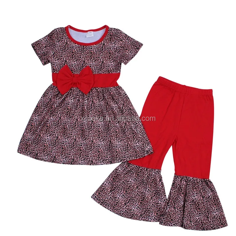 

Short sleeve leopard print girl clothing children boutique outfit, Picture