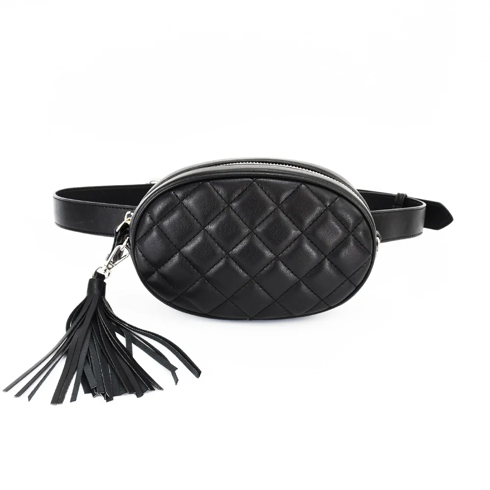 

Fashion quality leather fanny pack tassel women ladies waist bag