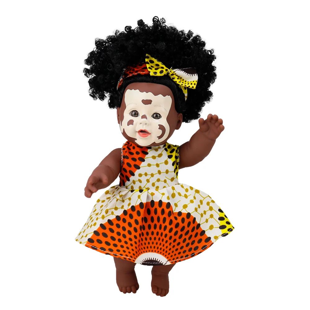 Wholesale 12 Inch Vinyl Vitiligo Doll Lifelike African American Black