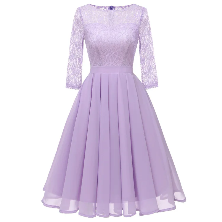 

New style women elegant ruffled chiffon floral lace dresses, Pink;beige;light green;violet