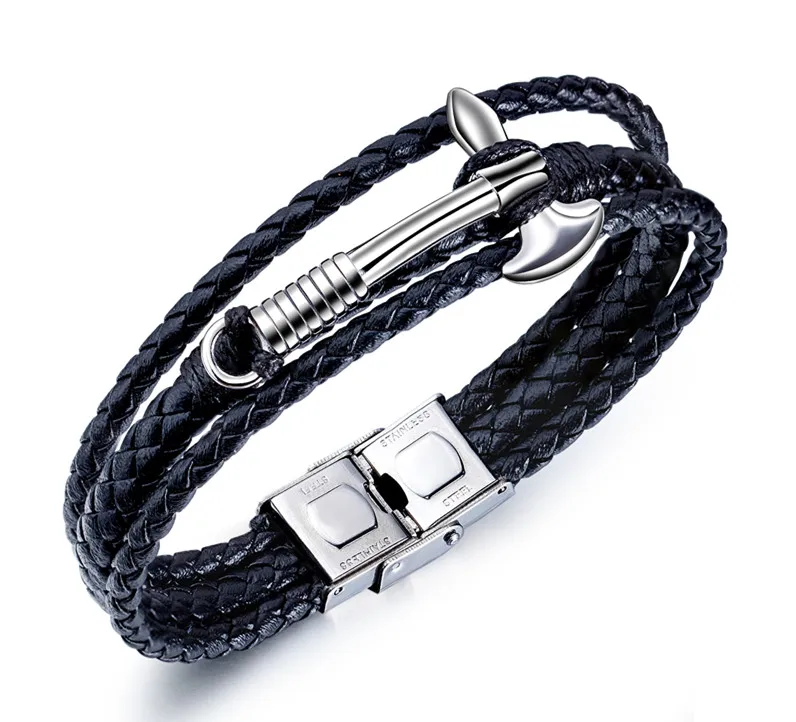 

Attractive Charm Character Unisex Silver Stainless Steel Leather Bracelet, Silver, accept customer