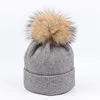 new raccoon fur ball knitted winter outdoor knitted hat
