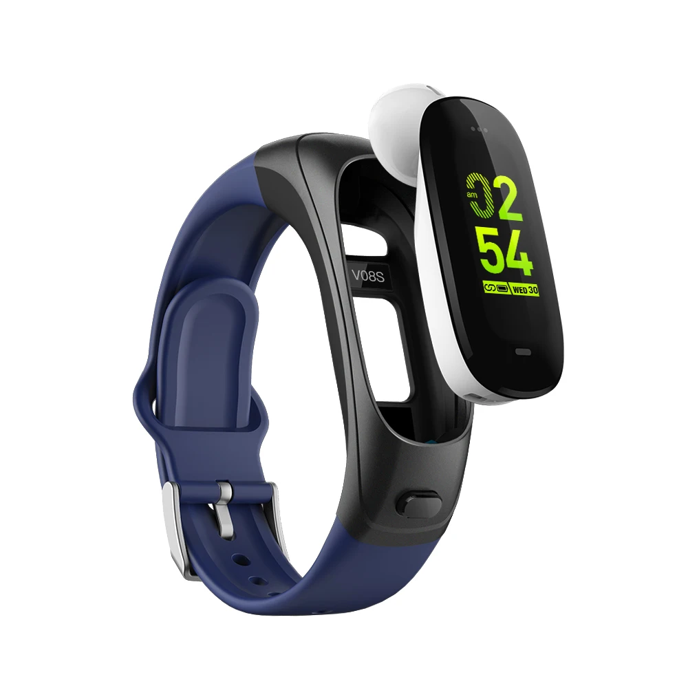 

FITUP 2 in 1 smart bracelet v08s bluetooth tws earphone , smart watch phone , blood pressure heart rate monitor smart talk band, Blue;black;red