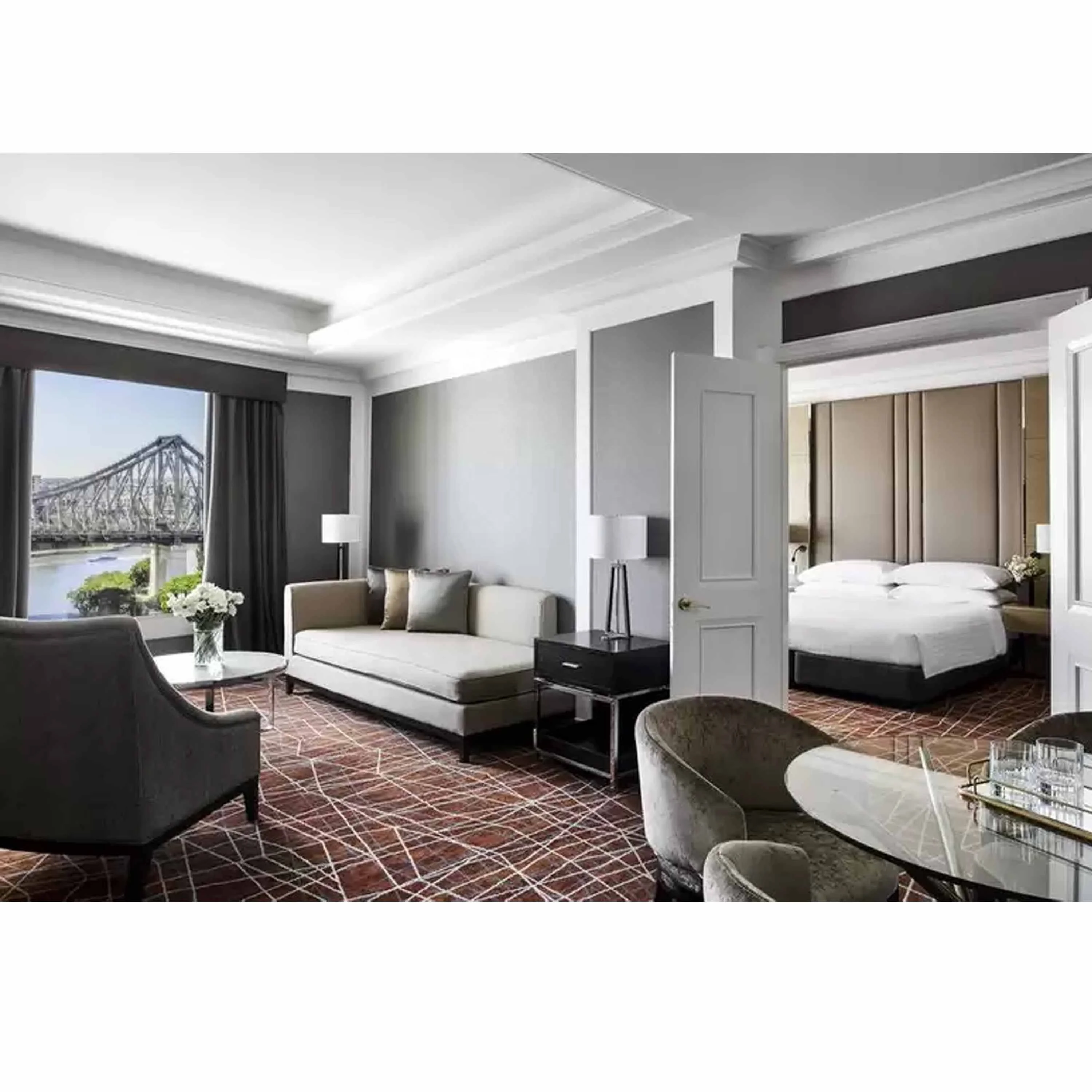 
contemporary hotel furniture 5 star Marriott hotel bedroom loose furniture and mill work custom made design 