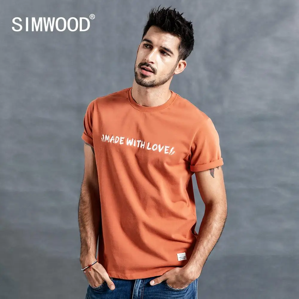 

SIMWOOD Brand 2020 Summer T-Shirt Men New Fashion Embroidered 100% Cotton t shirts O-neck Casual Tee Male Free Shipping 190111