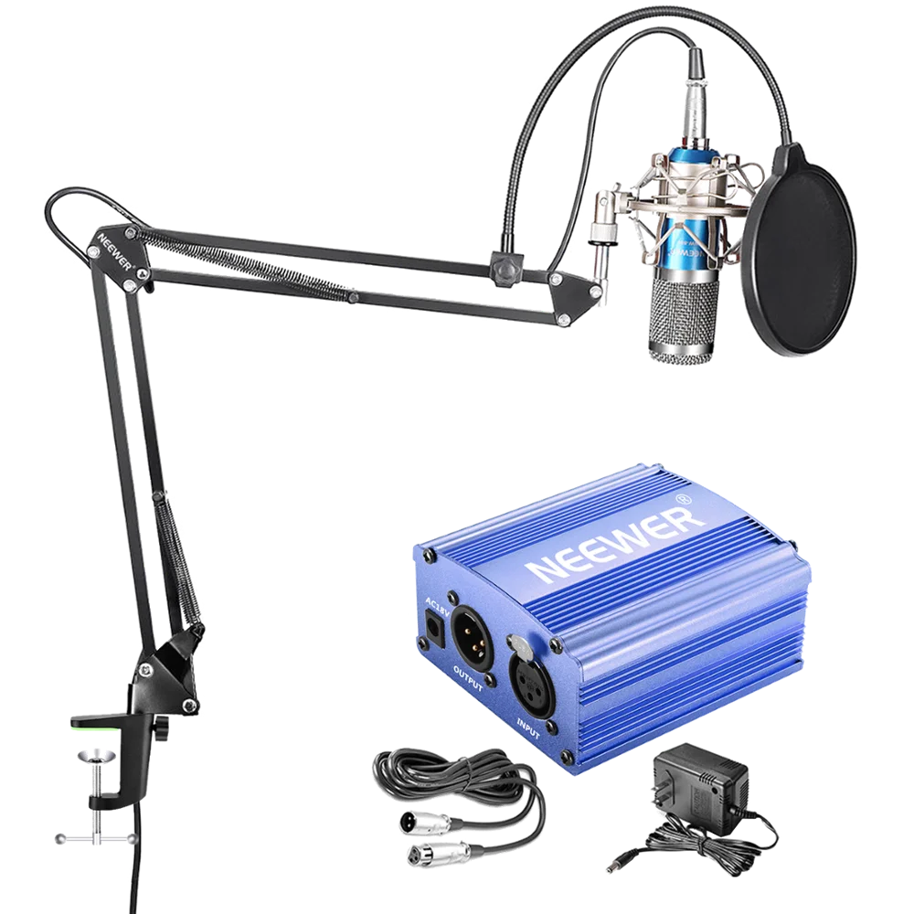 

Neewer NW-800 Condenser Microphone Kit - Mic(Blue/Silver) and 48V Phantom Power Supply(Blue),NW-35 Scissor Arm Stand Pop Filter, N/a