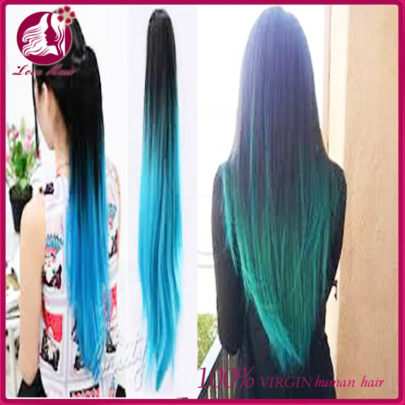 Real Human Hair Ombre Color Teal Popular In Europe Blonde Hair
