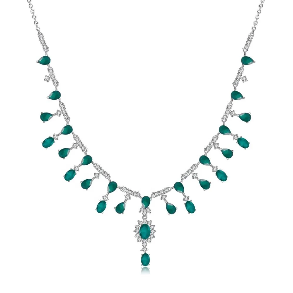 

Abiding Fashion and Simple Natural Green Agate Gemstones Necklace 925 Sterling Silver Necklace