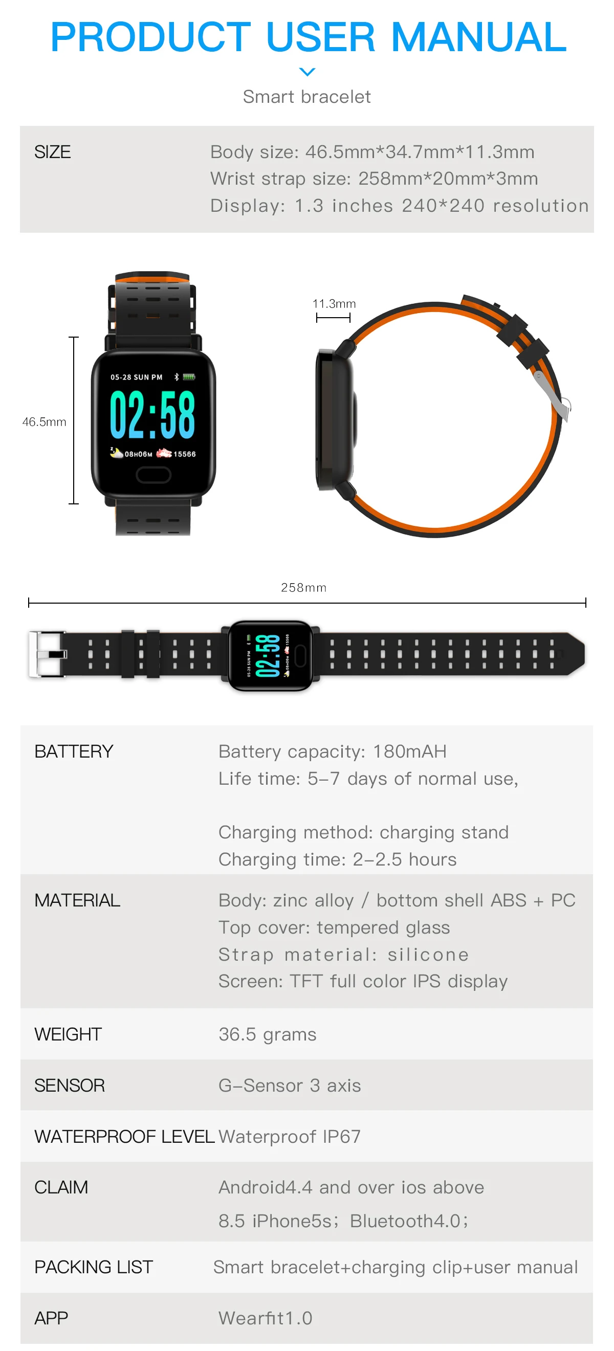 smartwatch bracelet a6