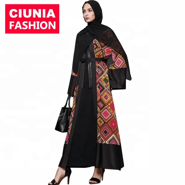 

1539# Maxi Length Beautiful In Stock Islamic Clothing Classical Blanket Floral Design Front Open Abaya, As shown