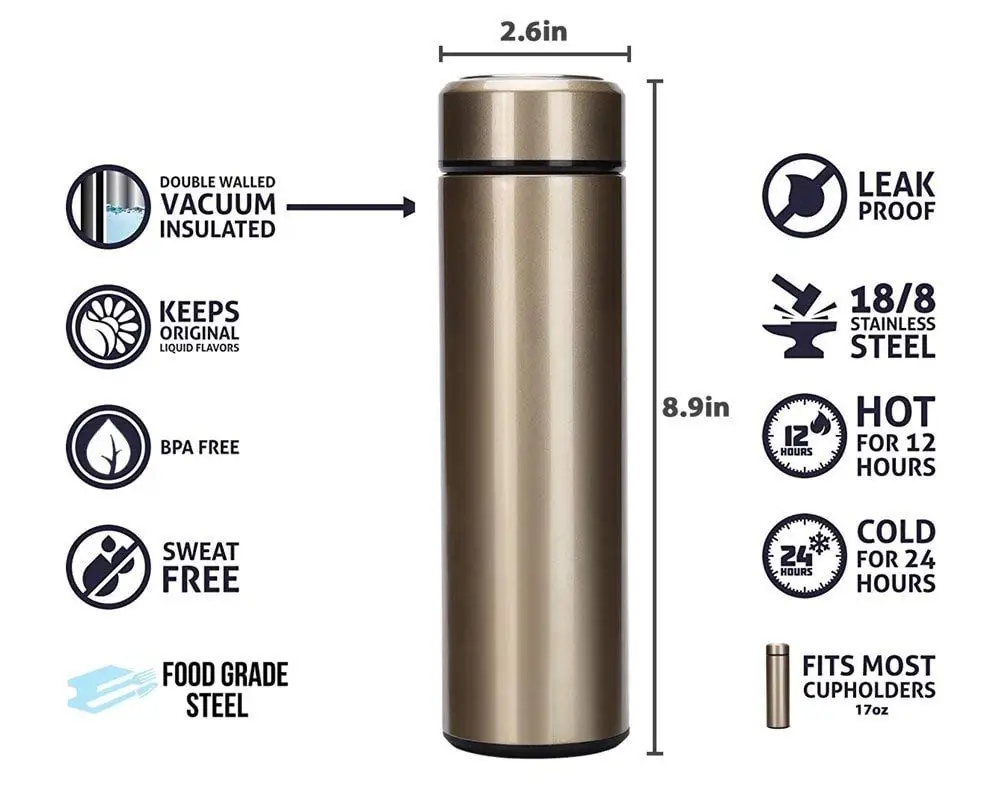 Stainless Steel Coffee Thermos Bpa Free Double Wall Insulated 17 oz Stainless Steel Water Bottle Thermal Flask Water Bottle
