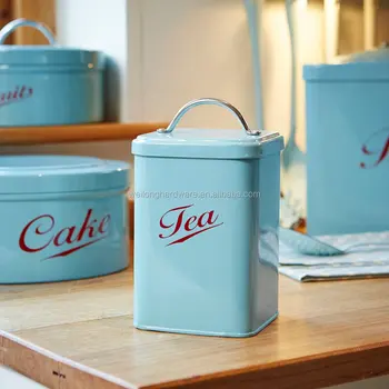 Square Sealed Kitchen Canisters Tea Coffee Sugar Storage Tin Jar