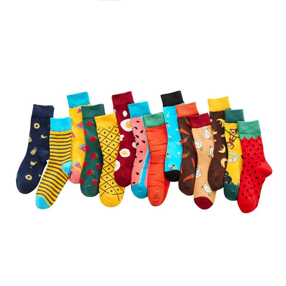 Spring Women Combed Cotton Jacquard Cartoon Fruit Crew Socks