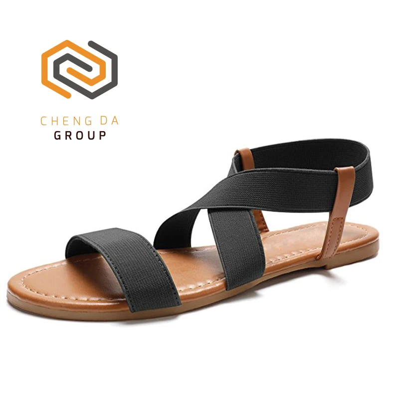 Fashion Open Toe Casual Rubber Sole Elastic Flat Sandals Women Buy Sandals Women,Women Elastic