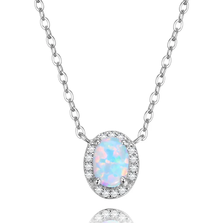 

POLIVA Where to Buy Nice Jewelry 925 Sterling Silver White Oval Opal Women Pendant Necklace, White & custom