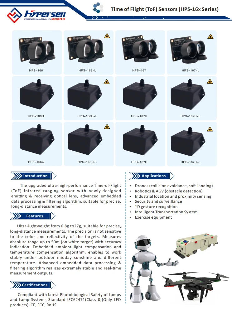 Drone AGV Laser Infrared Ranging Obstacle Avoidace ToF Time of Flight Measuring Sensor Transducer Hypersen HPS-166