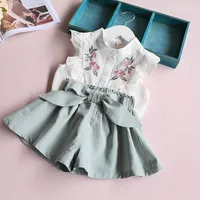 

2019 New Summer Casual Children Sets Flowers Embroidered Top + Shorts Girls Clothing Sets Kids Summer Suit for 2-7 Years