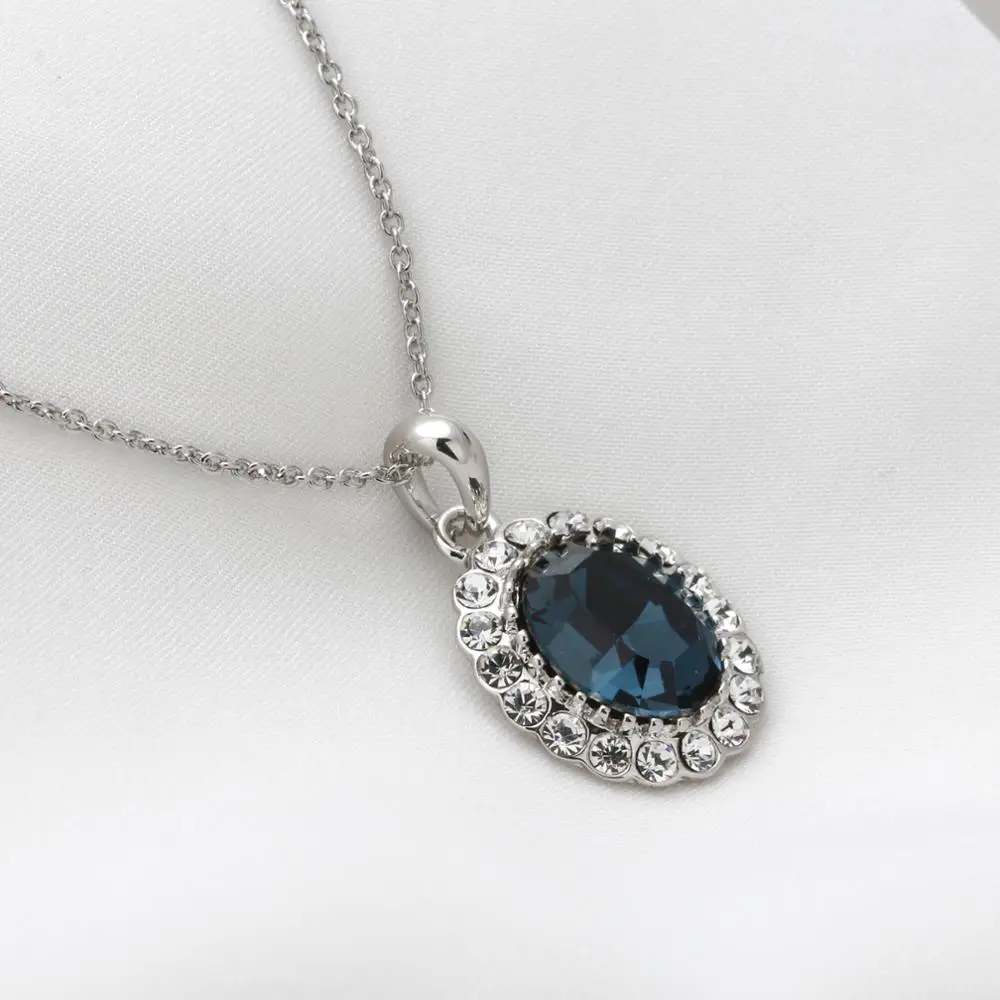 

Top Quality Elegant Silver Color Blue Crystal Pendant Necklace For Women Girl Party Fashion Jewelry Wholesale N389