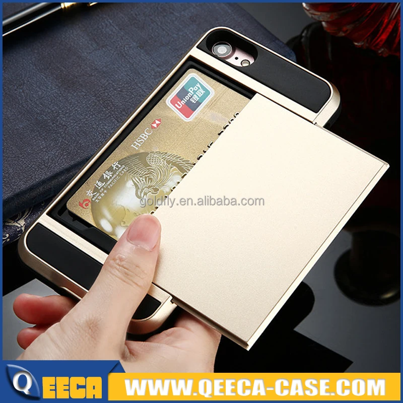 

Mobile phone case with credit card cash holder wallet case for Iphone 6 6s 5 5s plus with sliding compartment slot fits 2 cards, Black blue orange pink purple red silver yellow