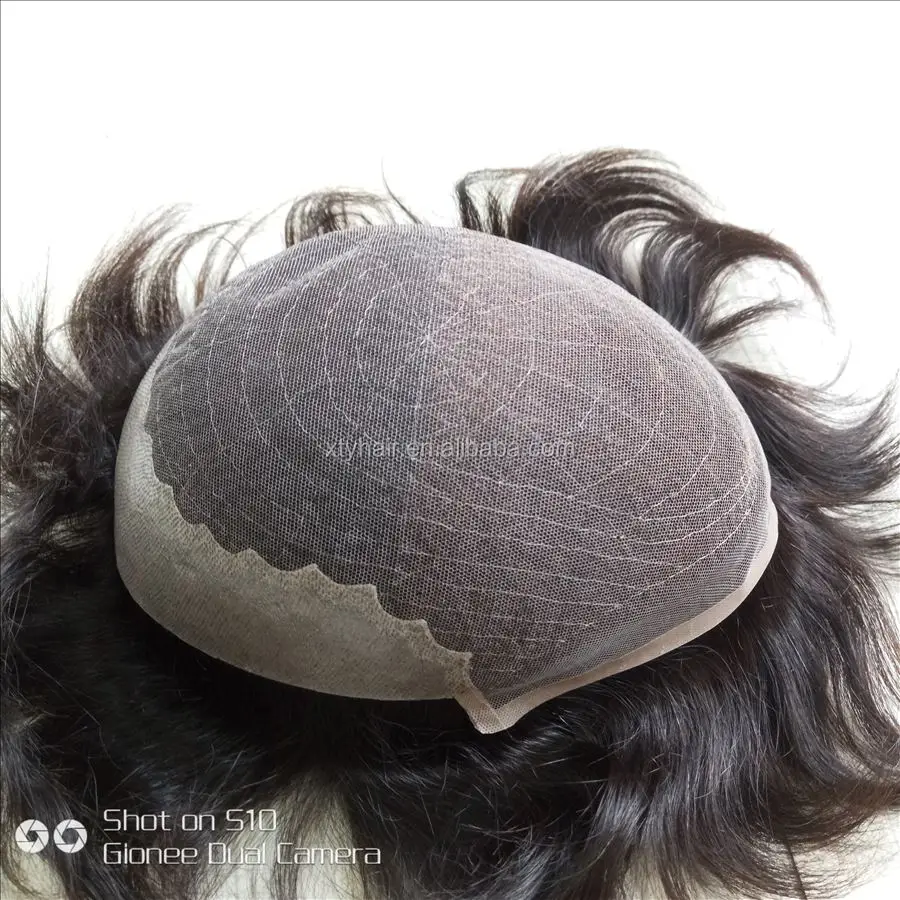Qingdao Q6 Men Hair Toupee French Lace With Pu Back And Side Indian