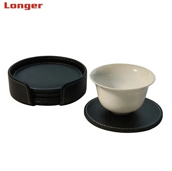 

classical well selling PU leather round personalized design coaster table mat, Customized