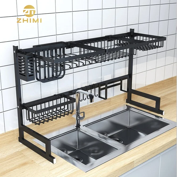 

High Quality Black Color 201 Stainless Steel Kitchen Storage Over The Sink Dish Drying Rack