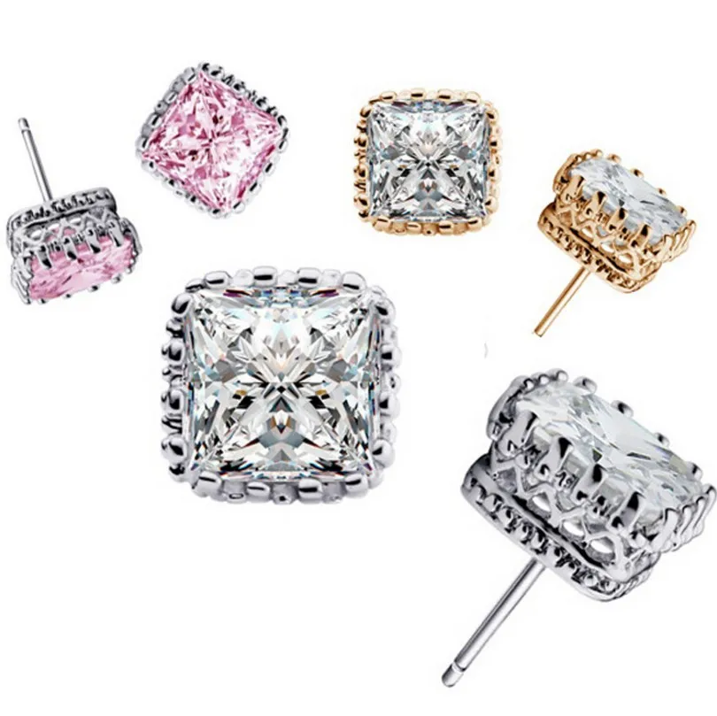 

2016 Men's earrings Square Crown earrings CZ stud earrings For women