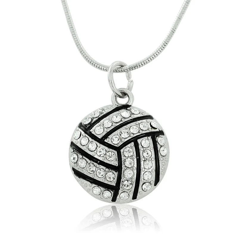 

Wholesale sport rhodium plated black enamel volleyball pendant necklaces