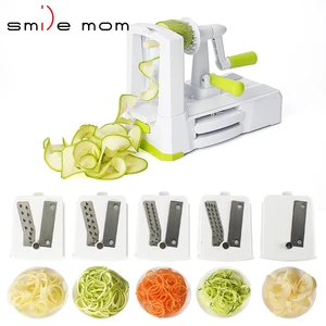 Image of Zucchini Sebze Spiralizer Food Veggie Cut Hand Held 5 Blade Spiral Slicer Vegetable Spiralizer