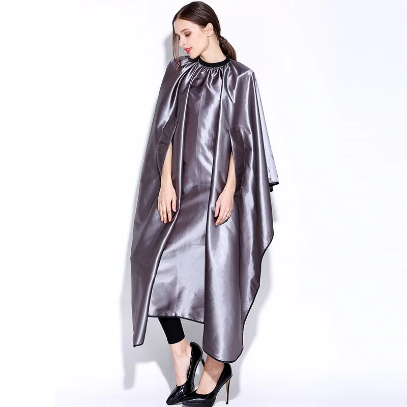 

High quality professional hair salon cloth silky shiny silver polyester waterproof and chemical proof styling cape