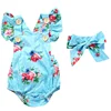 New born Baby Girls Kids Floral Ruffle Romper Sleeveless Bodysuit Infant Onesie Baby Clothes Cute Baby Bubble Romper + Headband