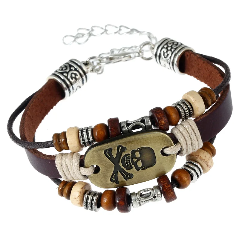 

Yiwu wholesales Skull head mens leather bracelet, Brown