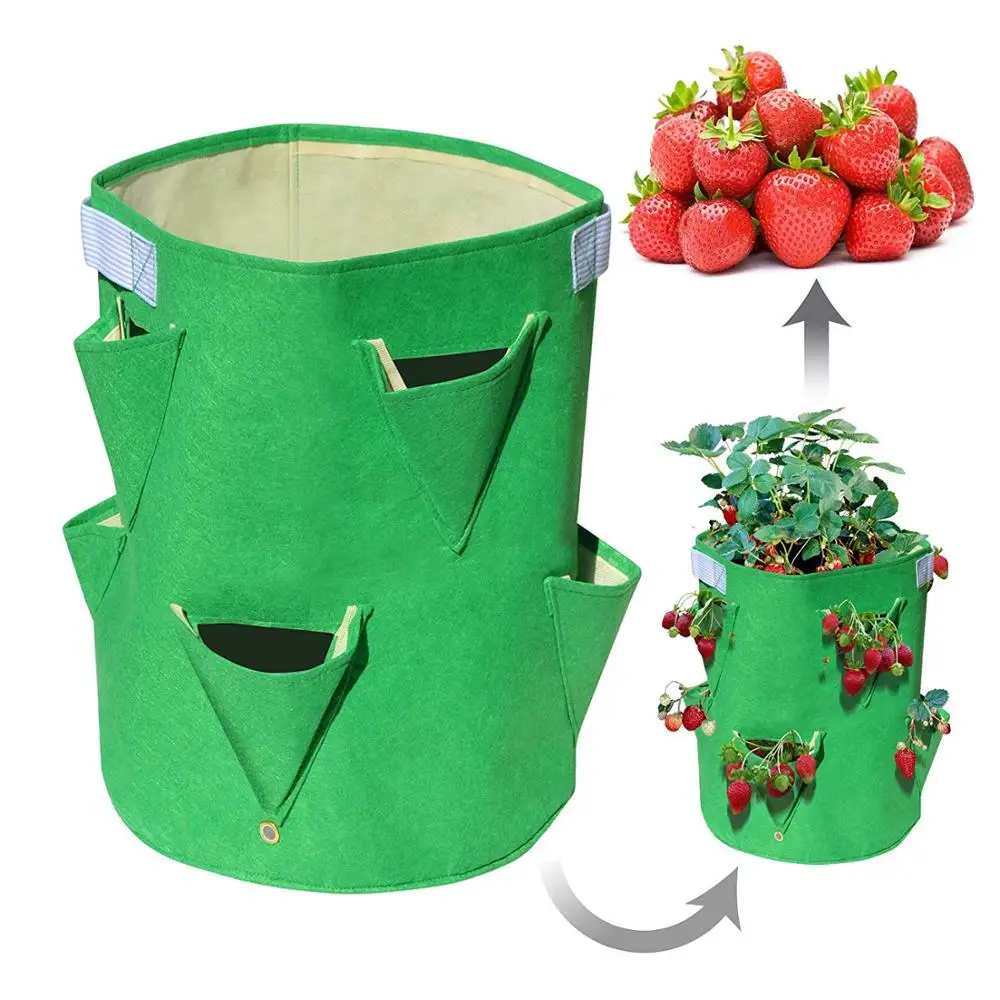 

Benefit natural material Garden Planting Bag Grow Felt Fabric Planter Bag Strawberry, Green