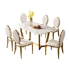 Modern designs furniture gold stainless steel frame marble stone top 6 seater dining table set