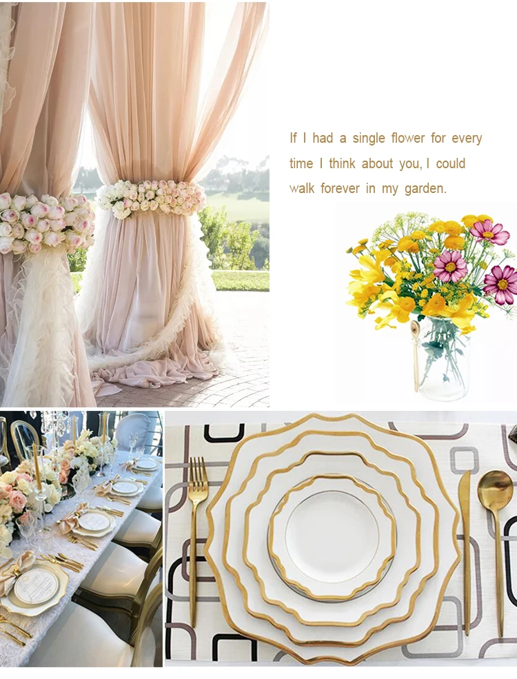 Wholesale Dubai Ceramic Gold Plates Porcelain Wedding Dinner Plates Set