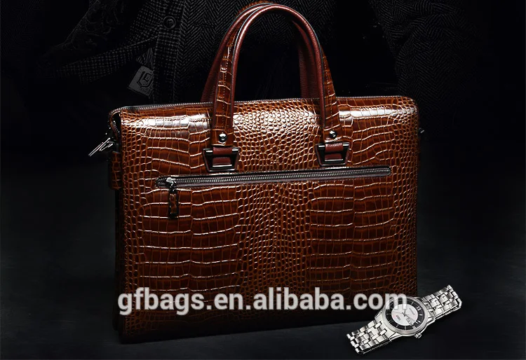 exclusive crocodile grain official bag genuine leather portable briefcase