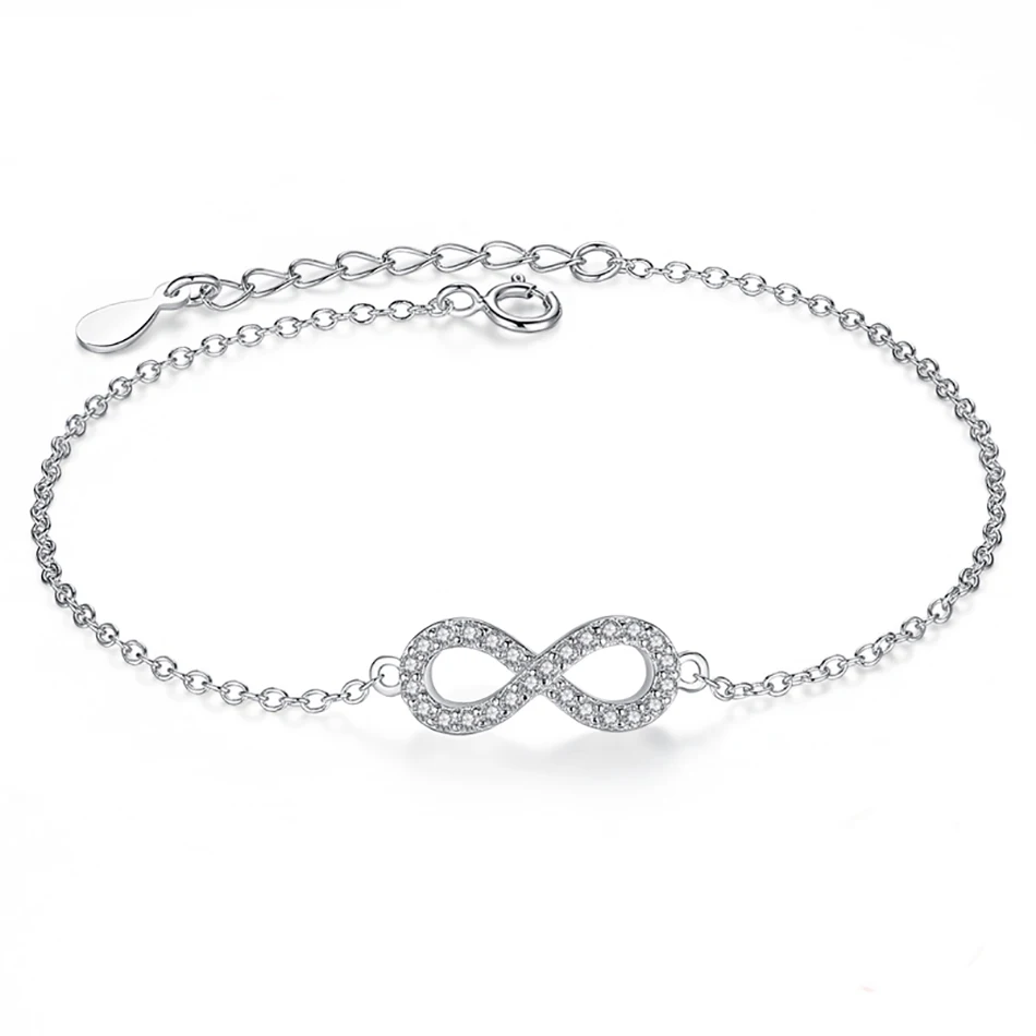 

Authentic Women Infinity Bracelet 925 Sterling Silver CZ Crystal Bracelet For Women Wedding Jewelry Gift
