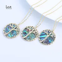 

Adjustable 14k Gold Plated Brass Chain Abalone Shell Jewelry Tree of Life Abalone Shell Pendant Necklace for Women