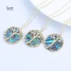 Adjustable 14k Gold Plated Brass Chain Abalone Shell Jewelry Tree of Life Abalone Shell Pendant Necklace for Women