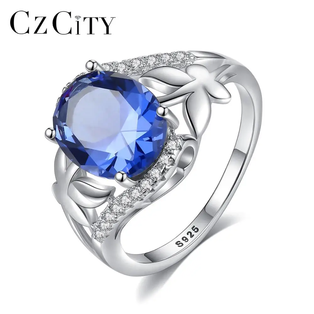 

CZCITY Fine Fashion Jewelry Big Blue Sapphire Butterfly Mother's Day S925 Sterling Silver Ring