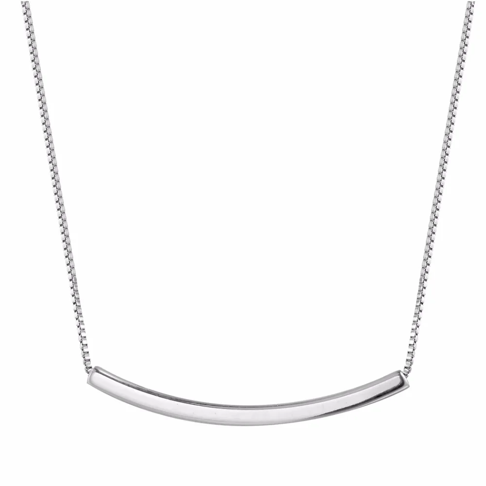 Women Simple Curved Tube Bar 925 Silver Pendant Chain Necklace For Women Jewelry