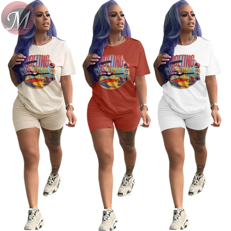 

9040144 fashion sexy printed top and shorts outfits women two piece set